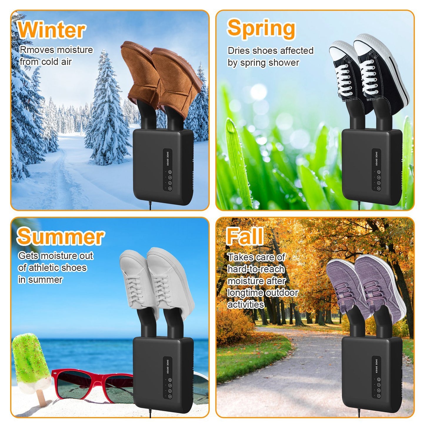 Portable Shoe Dryer Boot Shoe Warmer Deodorizer With 3 Timer Settings For Wet Boots Gloves Hats Garments