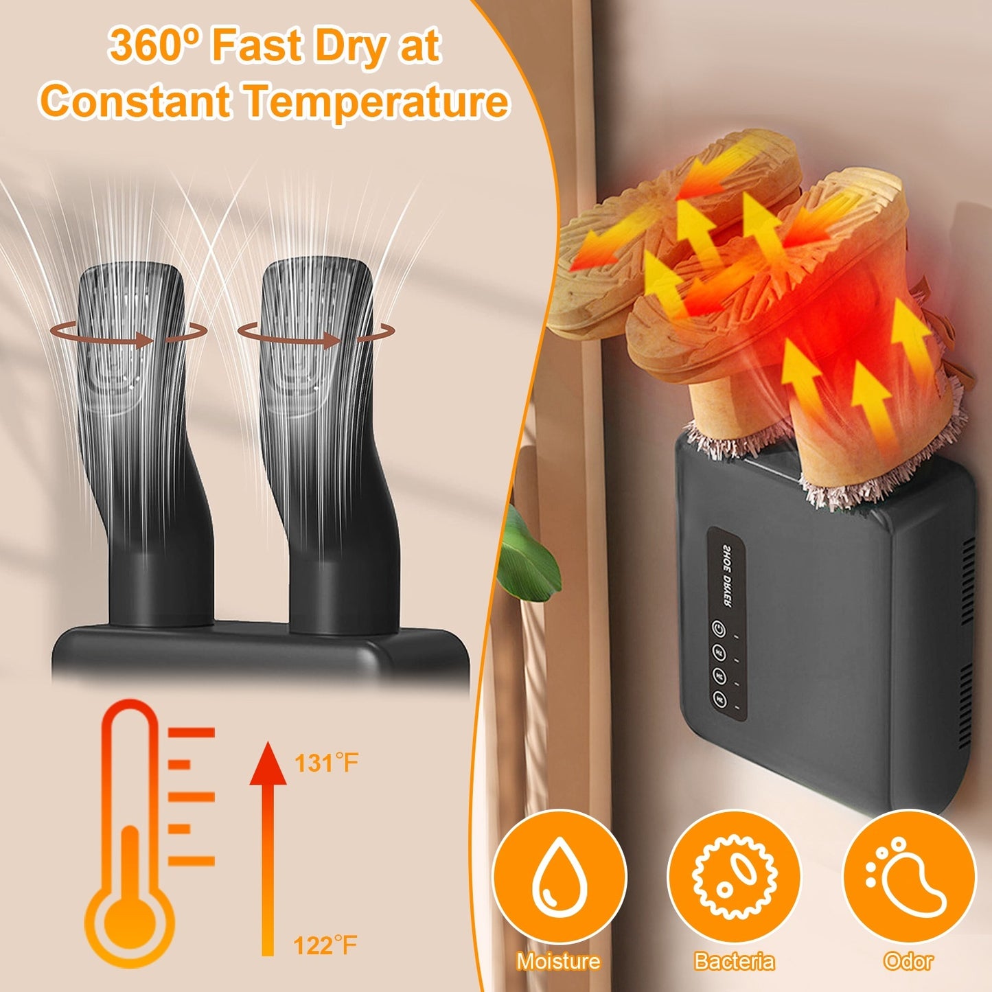 Portable Shoe Dryer Boot Shoe Warmer Deodorizer With 3 Timer Settings For Wet Boots Gloves Hats Garments